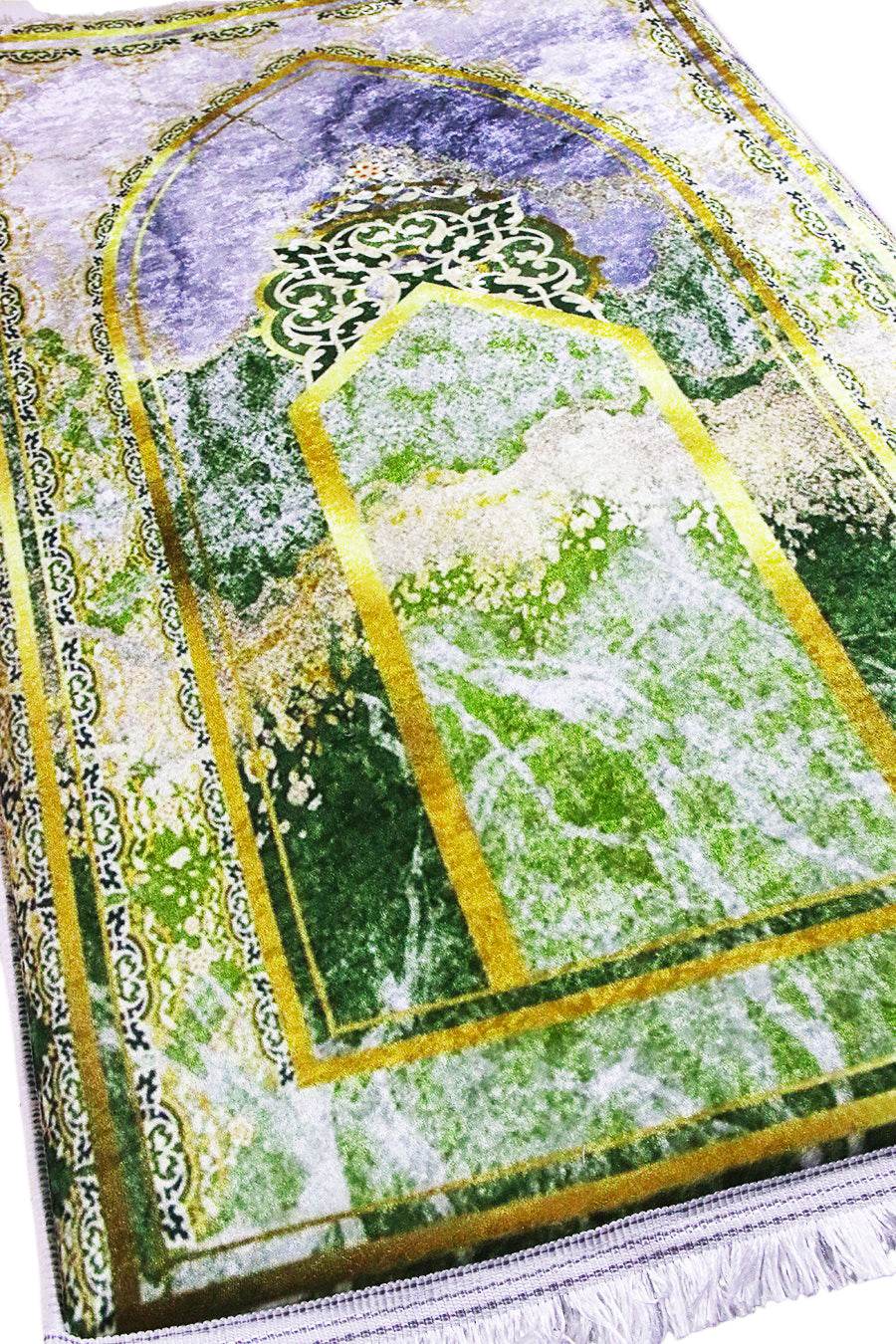 3 CM Süngerli Ortopedik Seccade - Yeşil Gold Kadife Kalın Süngerli - Carpetella