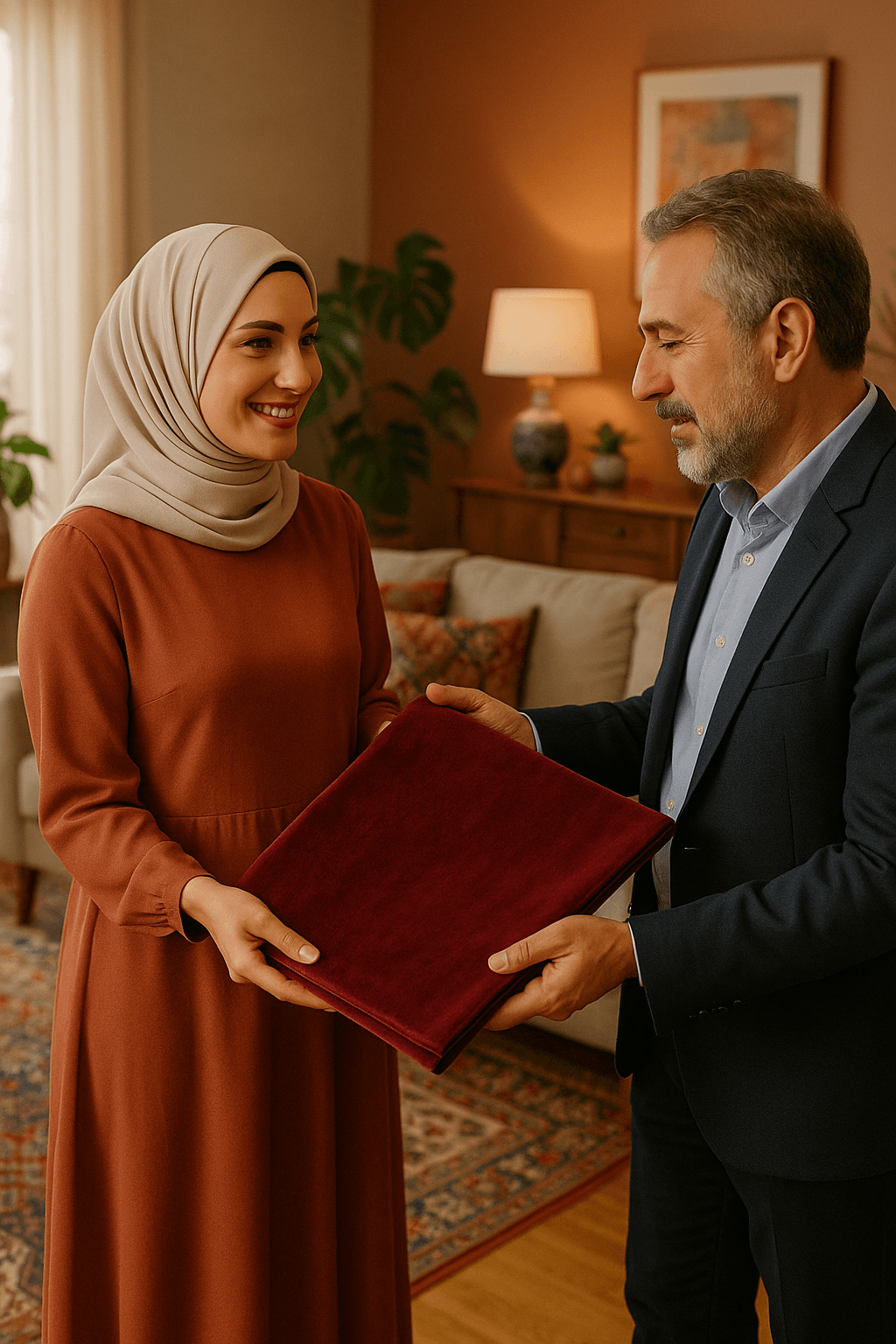 Minimal Kabe İşlemeli Bordo Kadife Seccade | Lüks Hediyelik Çeyizlik - Carpetella