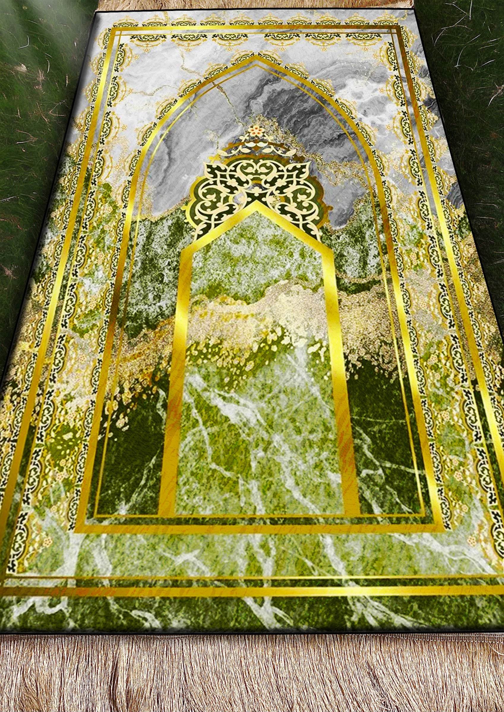 3 CM Süngerli Ortopedik Seccade - Yeşil Gold Kadife Kalın Süngerli - Carpetella