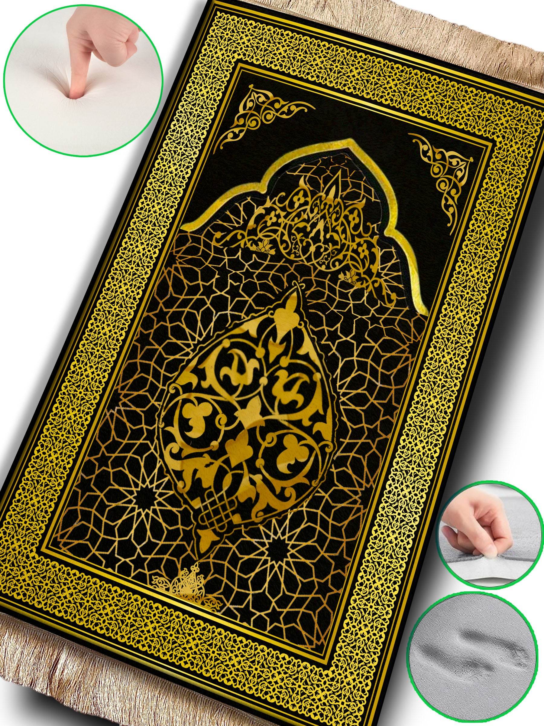 3 CM Süngerli Ortopedik Seccade - Siyah Sarı Çizgili Lüks - Carpetella