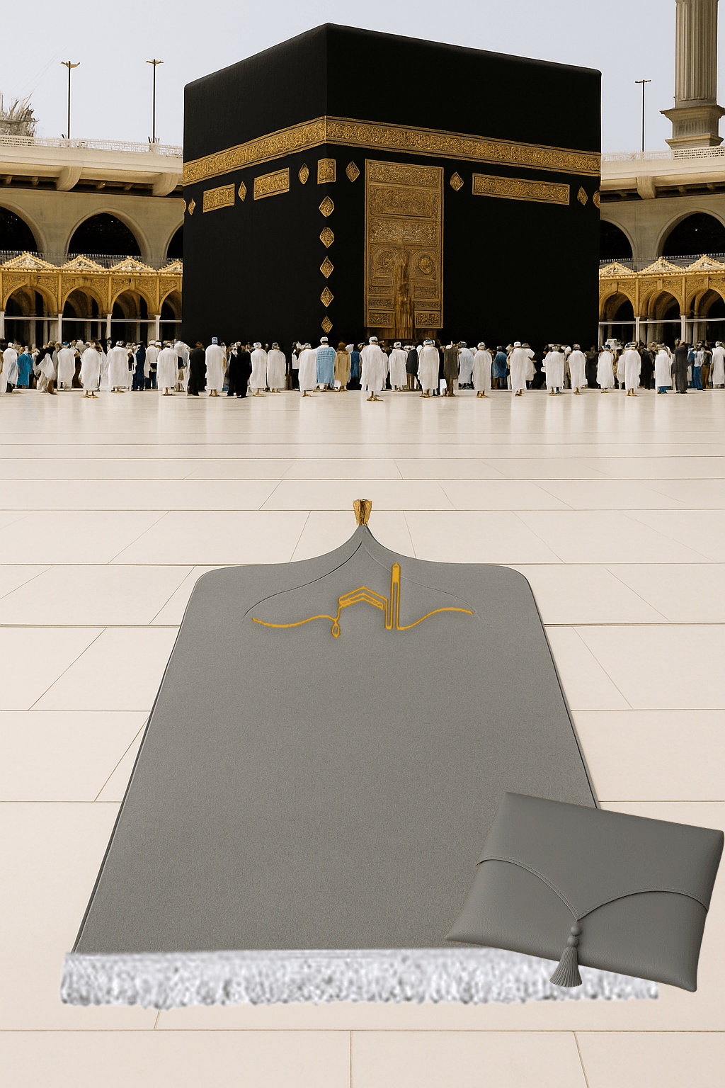 Kabe İşlemeli Deri Vizon Seccade Seti - Çantalı Hediyelik 70x120cm | Lüks Tasarım - Carpetella