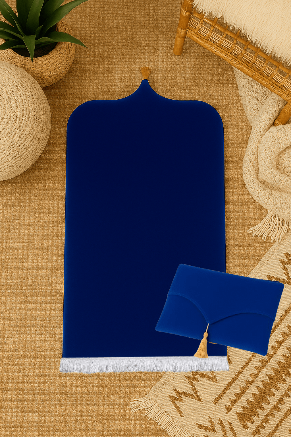 Kadife Lacivert Seccade Seti - Çantalı Hediyelik 70x120cm - Carpetella