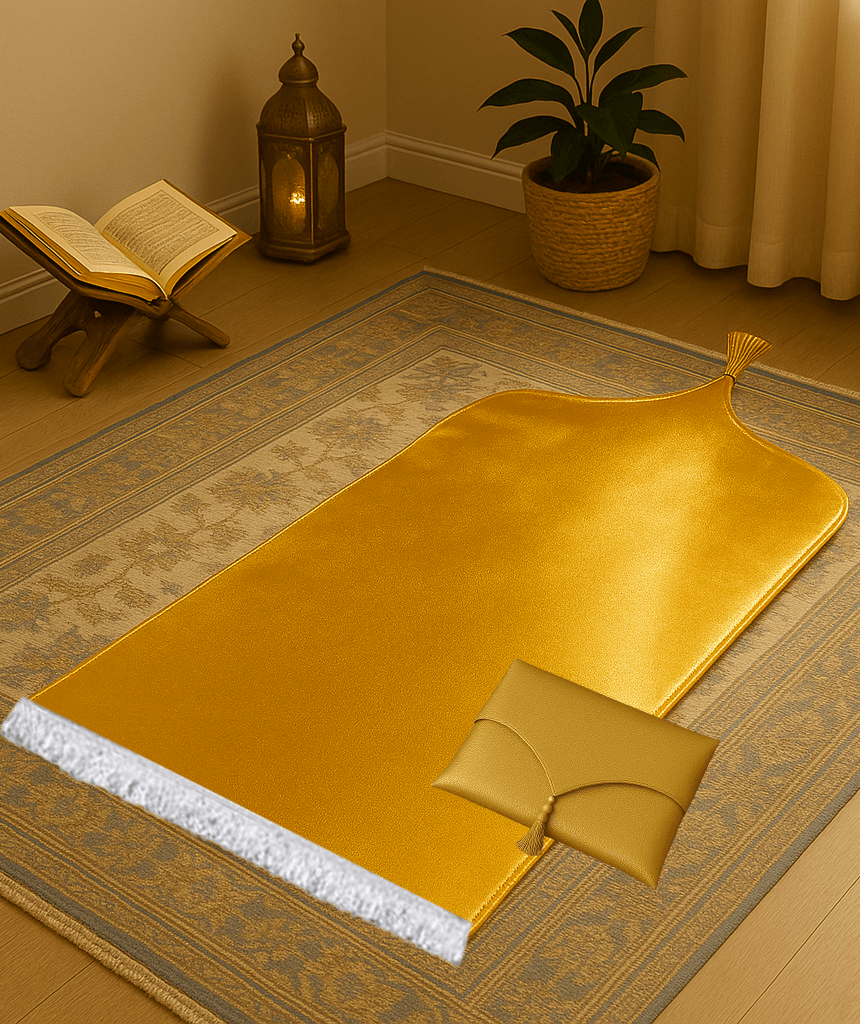 Çantalı Gold Deri Seccade Seti Hediyelik Lüks 70x120cm - Carpetella