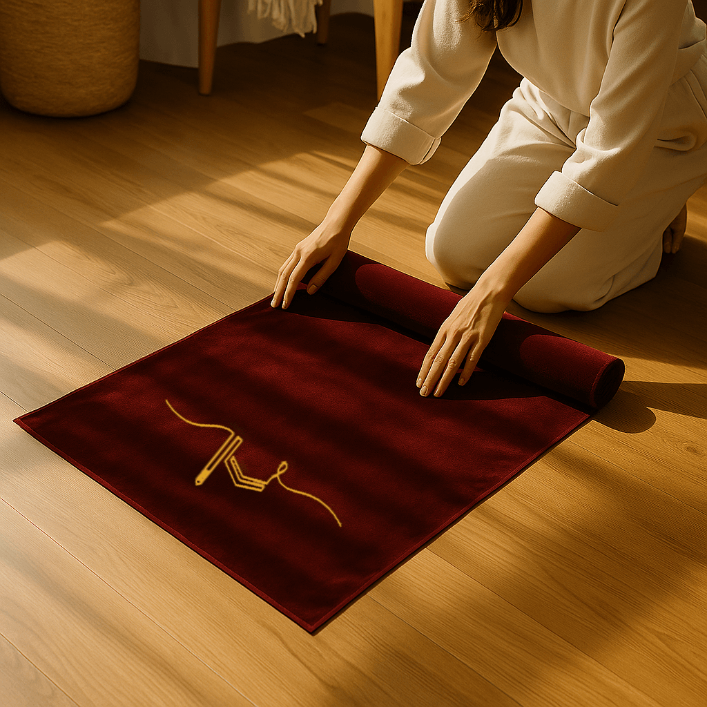 Minimal Kabe İşlemeli Bordo Kadife Seccade | Lüks Hediyelik Çeyizlik - Carpetella
