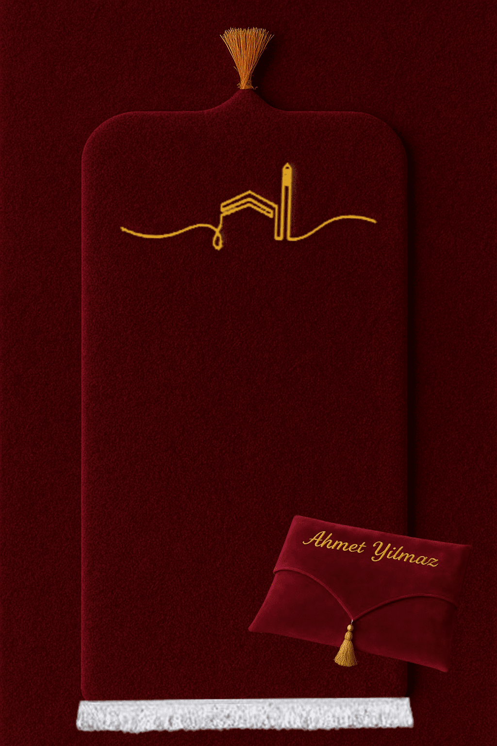 İsme Özel Bordo Kadife Seccade Seti - Çantalı Hediyelik 70x120cm | Lüks Tasarım - Carpetella