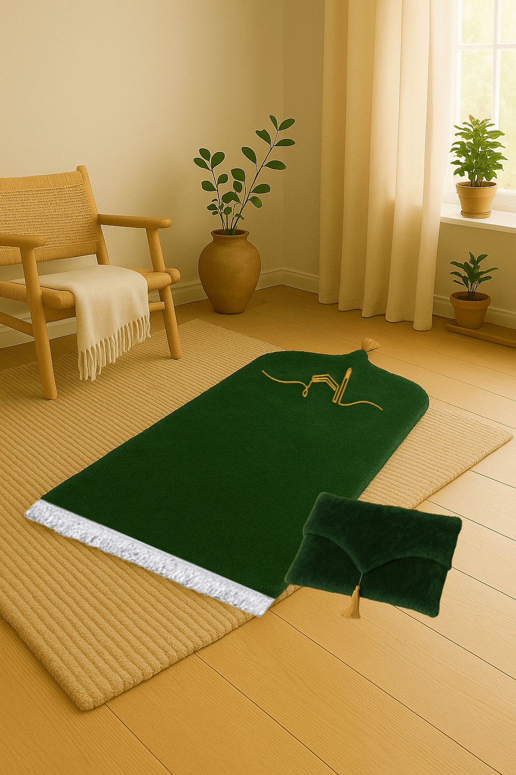 Çantalı Kabe İşlemeli Peluş Seccade Seti - Lüks Hediyelik Namazlık 70x120cm - Carpetella
