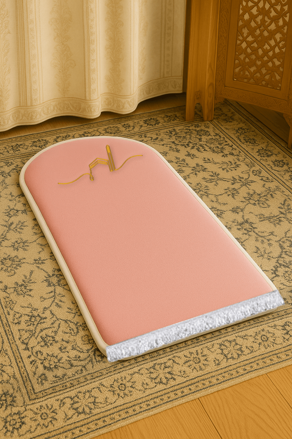 İsme Özel 3 CM Süngerli Kadife Ortopedik Seccade Minimal Pembe - Carpetella