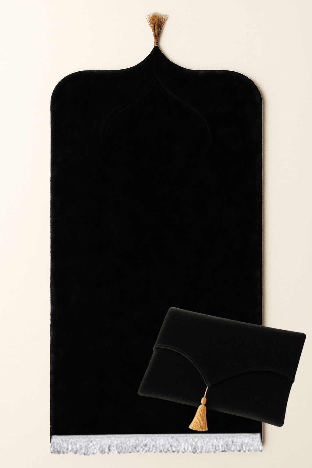 Kadife Siyah Seccade Seti - Çantalı Hediyelik 70x120cm - Carpetella