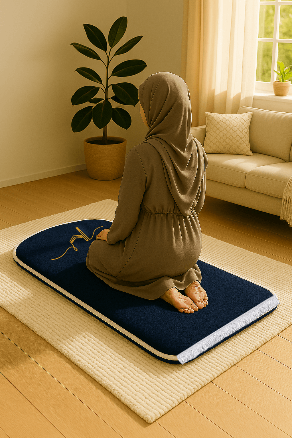 İsme Özel 3 CM Süngerli Kadife Ortopedik Seccade Minimal Lacivert - Carpetella