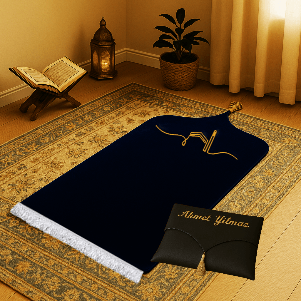 İsme Özel Deri Seccade Seti - Çantalı Hediyelik 70x120cm | Lüks Tasarım - Carpetella