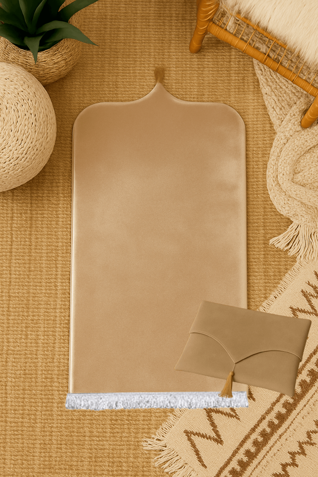 Kadife Bej Seccade Seti - Çantalı Hediyelik 70x120cm - Carpetella