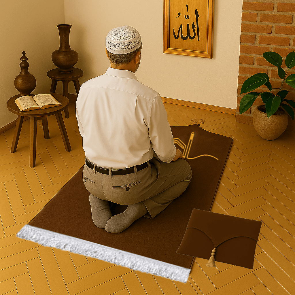 Kabeli Kahverengi Kadife Seccade Seti - Çantalı Hediyelik 70x120cm - Carpetella