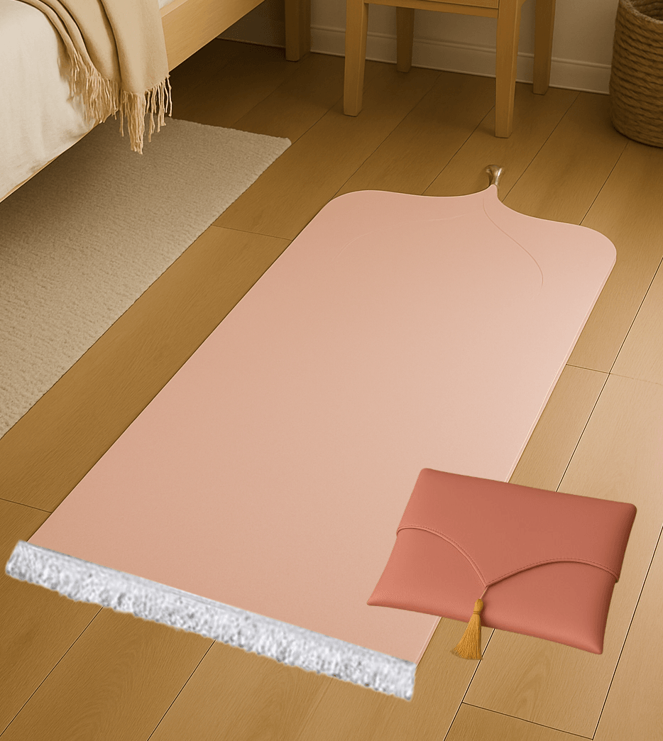 Çantalı Pembe Deri Seccade Seti Hediyelik Lüks 70x120cm - Carpetella