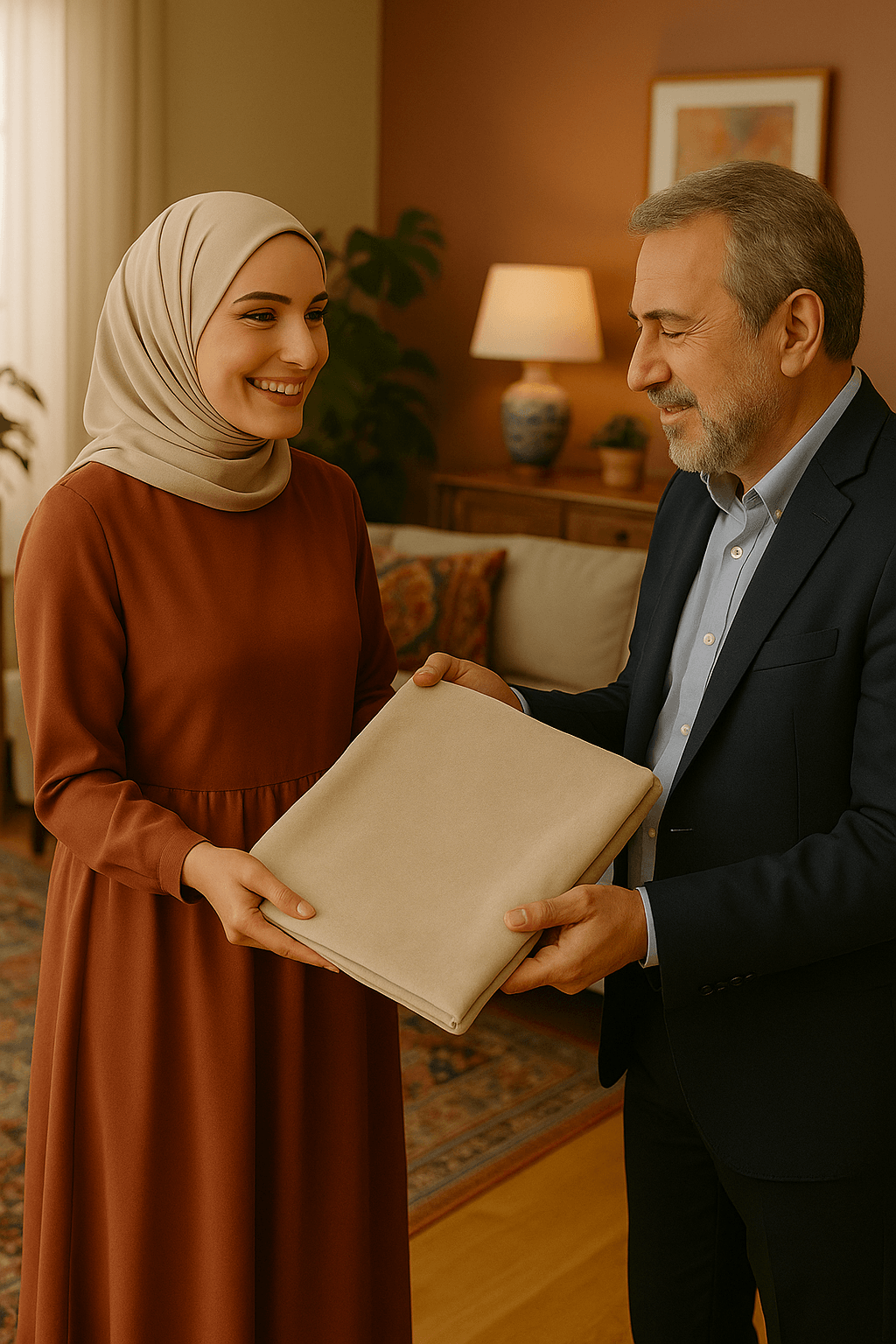 Minimal Kabe İşlemeli Bej Kadife Seccade | Lüks Hediyelik Çeyizlik - Carpetella
