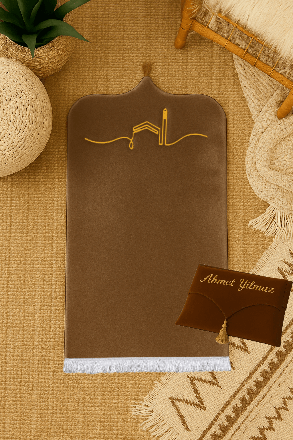 İsme Özel Kadife Seccade Seti - Çantalı Hediyelik 70x120cm | Lüks Tasarım - Carpetella