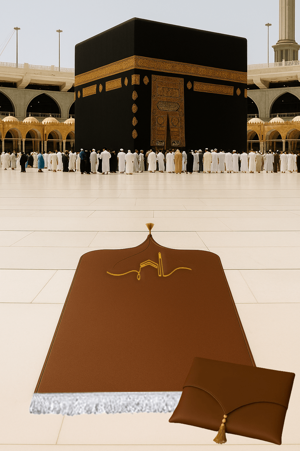 Kabe İşlemeli Deri Seccade Seti - Çantalı Hediyelik 70x120cm | Lüks Tasarım - Carpetella