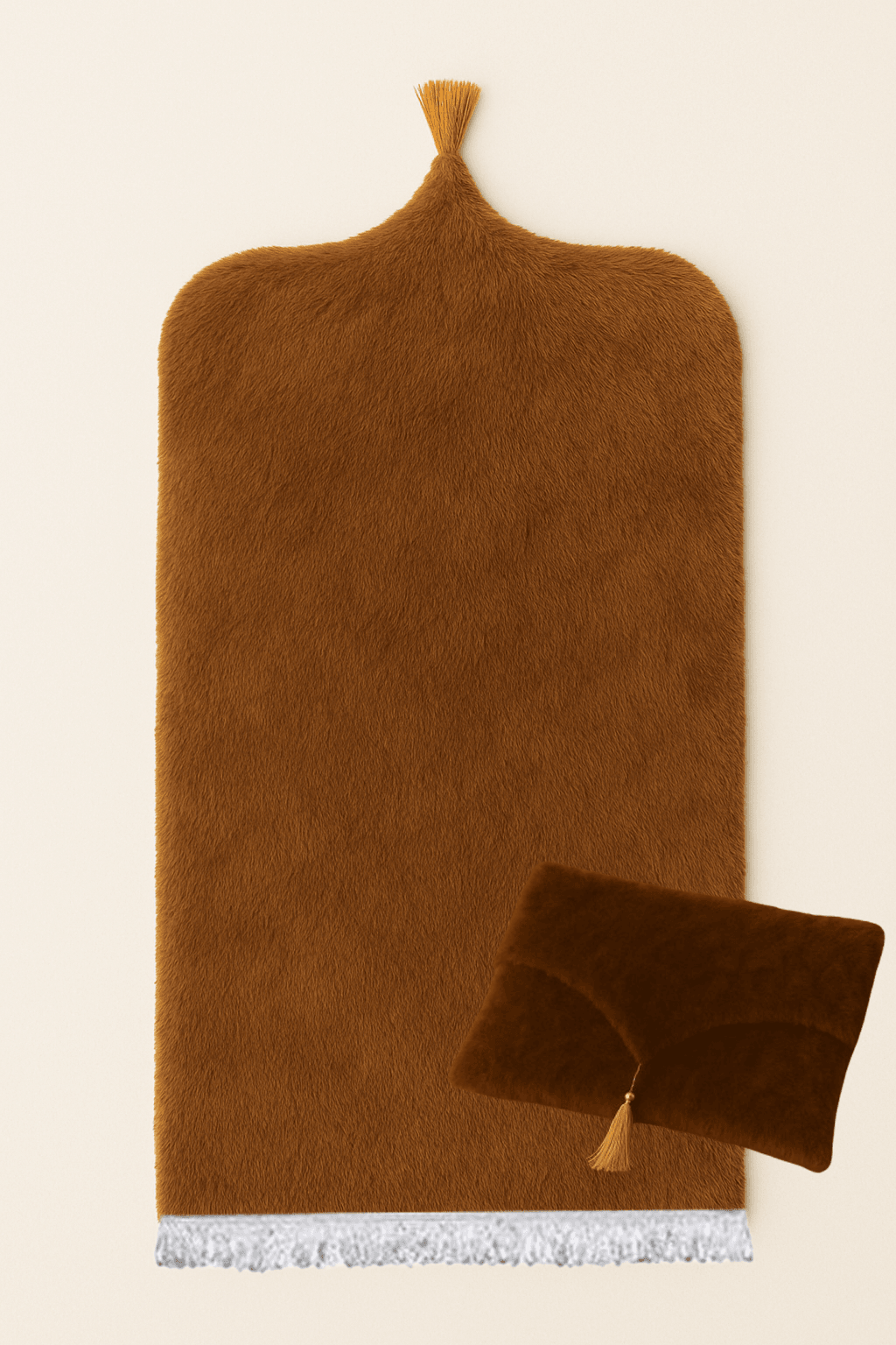Çantalı Kahverengi Peluş Seccade Seti - Lüks Hediyelik Namazlık 70x120cm - Carpetella