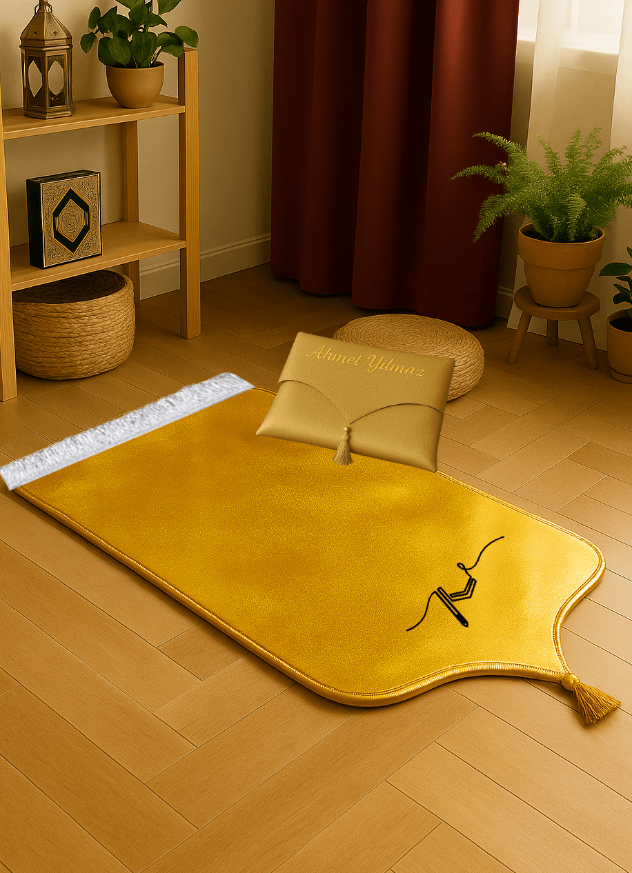 İsme Özel Deri Gold Seccade Seti - Çantalı Hediyelik 70x120cm | Lüks Tasarım - Carpetella