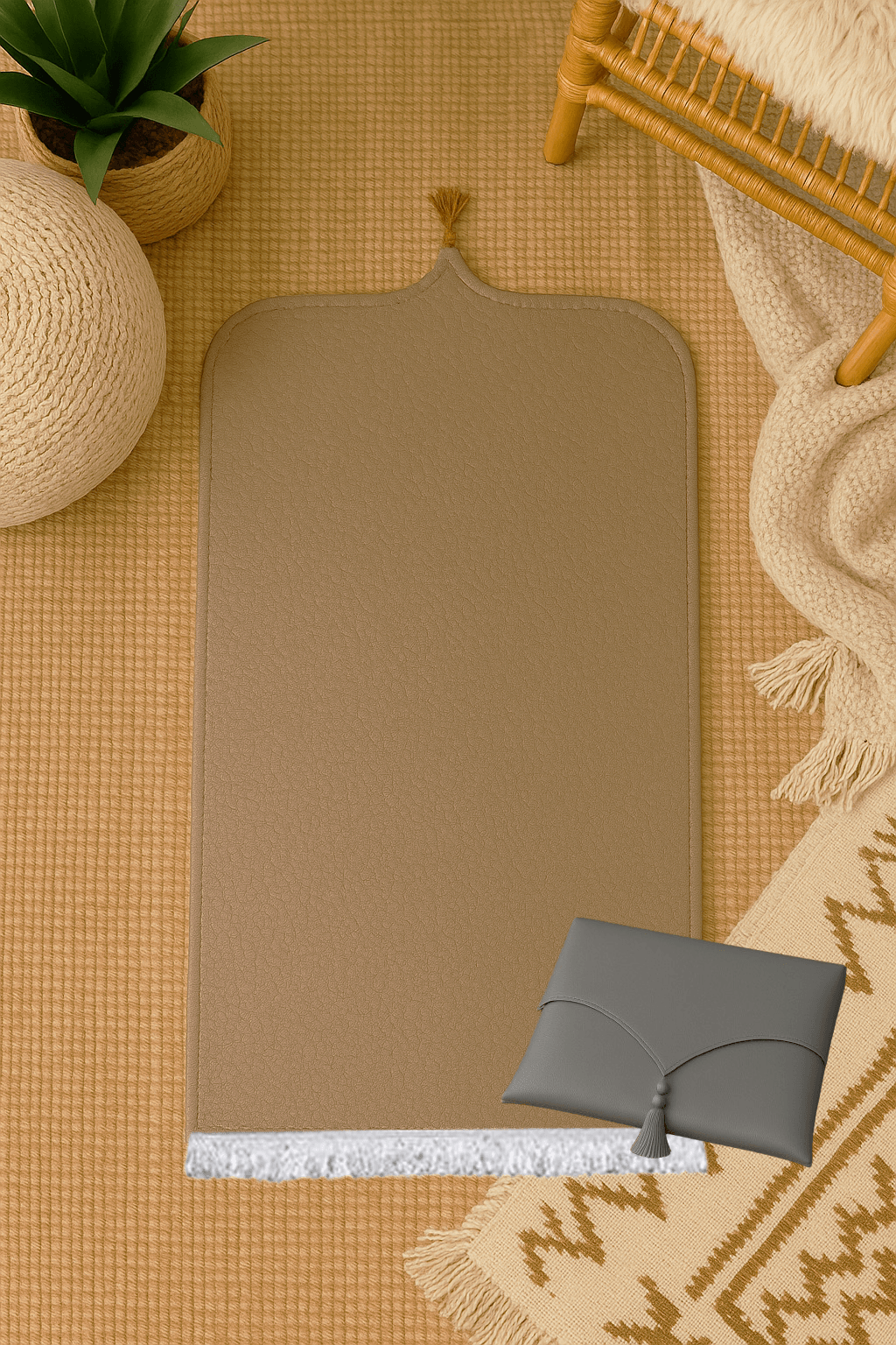 Çantalı Deri Vizon Seccade Seti Hediyelik Lüks 70x120cm - Carpetella