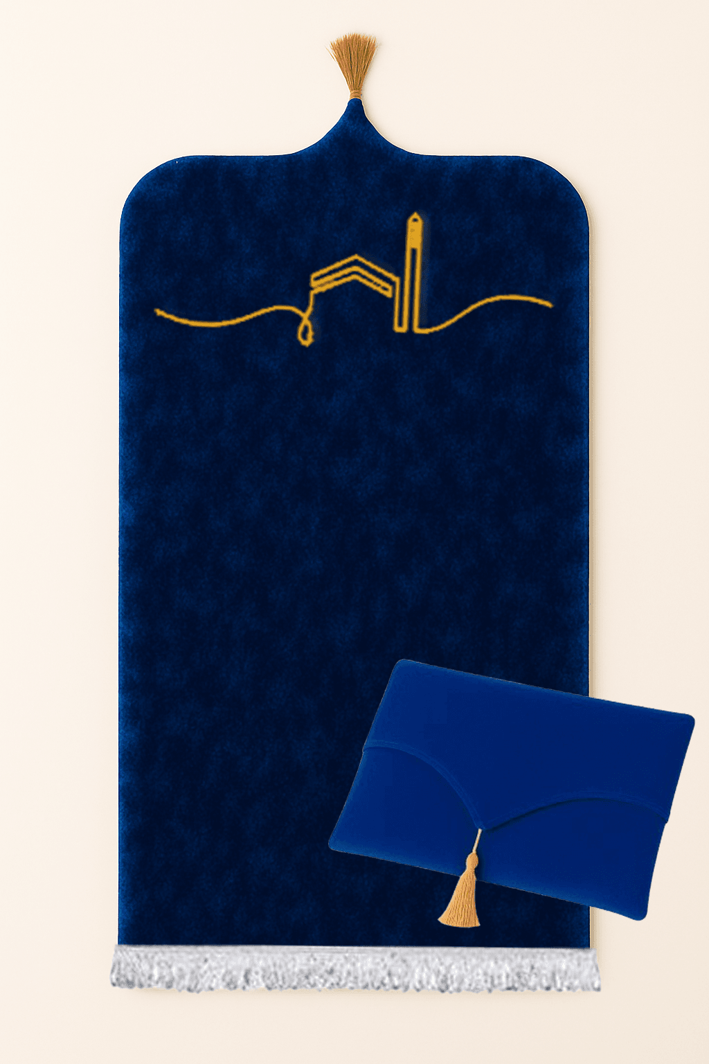 Kabeli Lacivert Kadife Seccade Seti - Çantalı Hediyelik 70x120cm - Carpetella