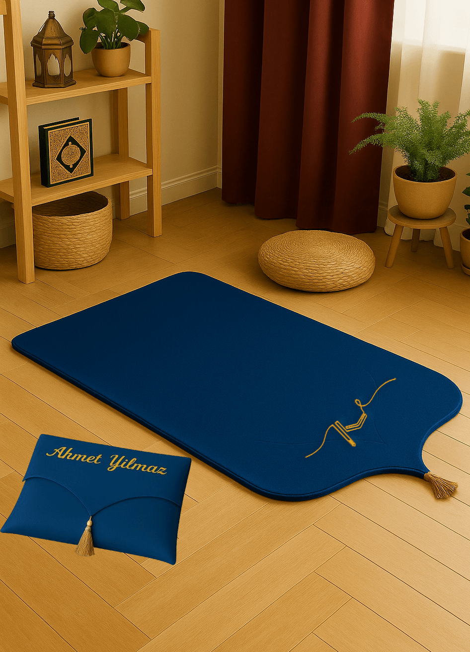 İsme Özel Deri Lacivert Seccade Seti - Çantalı Hediyelik 70x120cm | Lüks Tasarım - Carpetella
