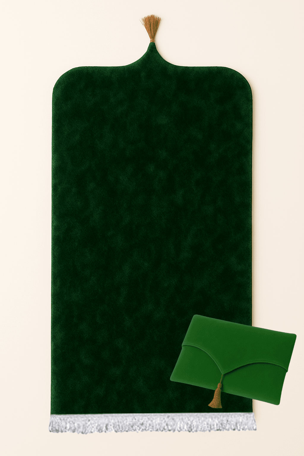 Yeşil Kadife Seccade Seti - Çantalı Hediyelik 70x120cm - Carpetella