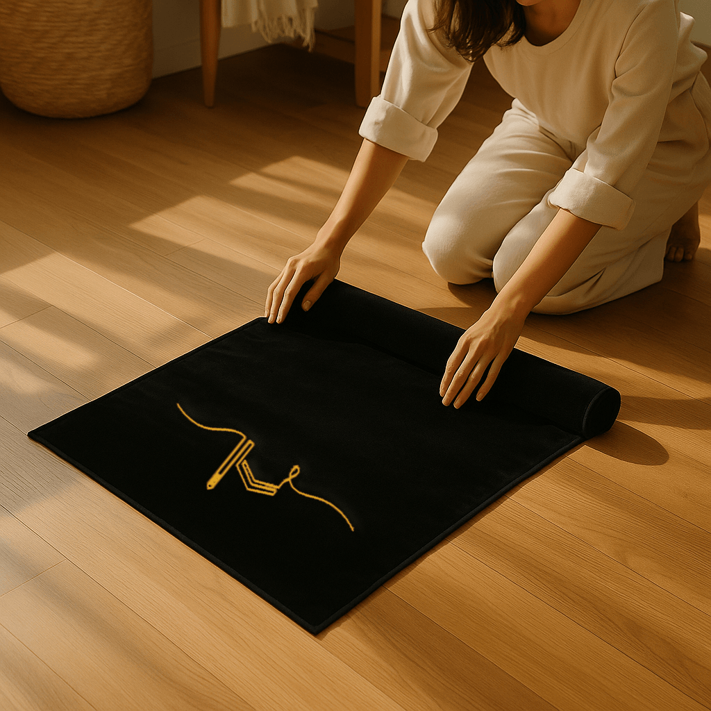 Minimal Kabe İşlemeli Kadife Siyah Seccade | Lüks Hediyelik Çeyizlik - Carpetella