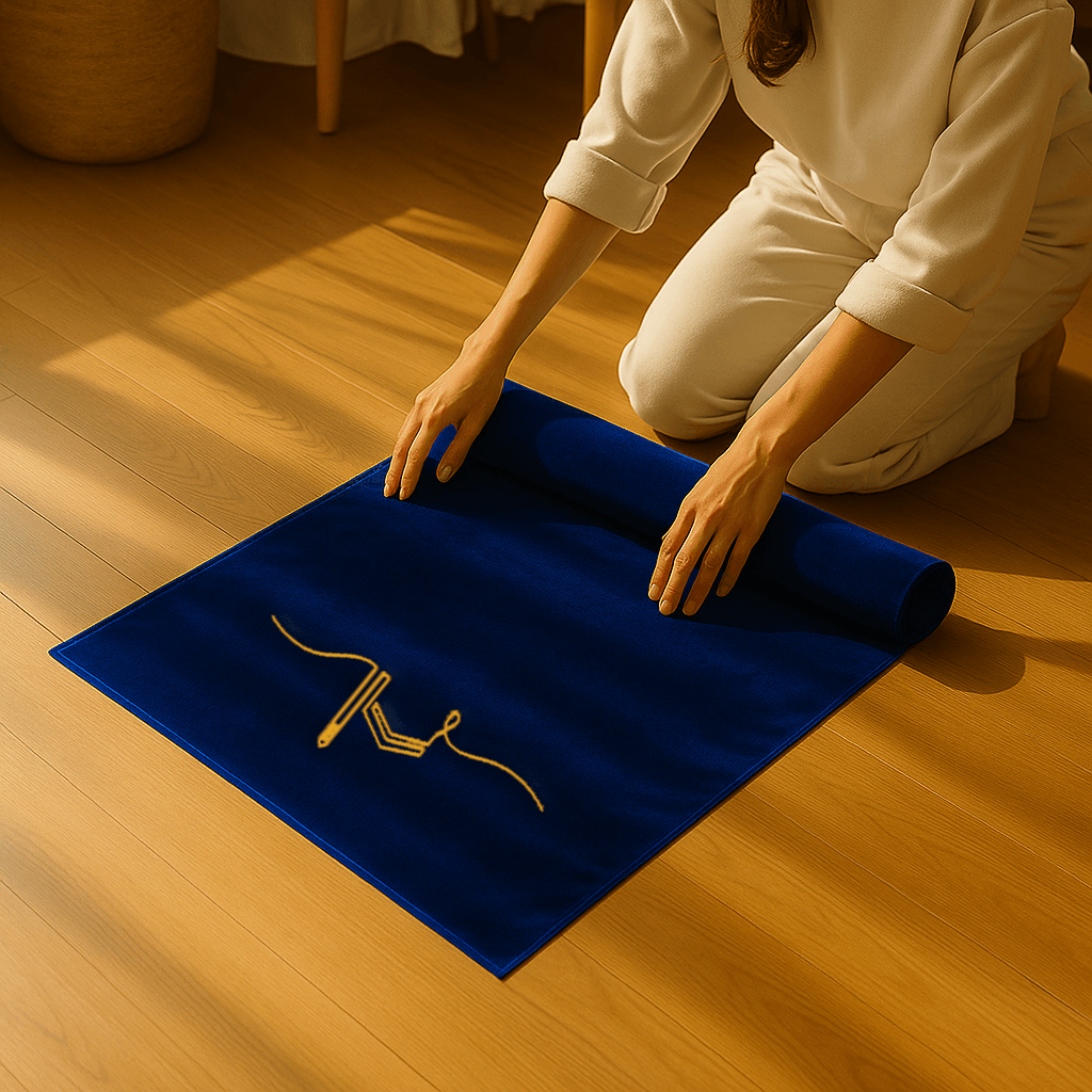 Minimal Kabe İşlemeli Lacivert Kadife Seccade | Lüks Hediyelik Çeyizlik Namazlık - Carpetella