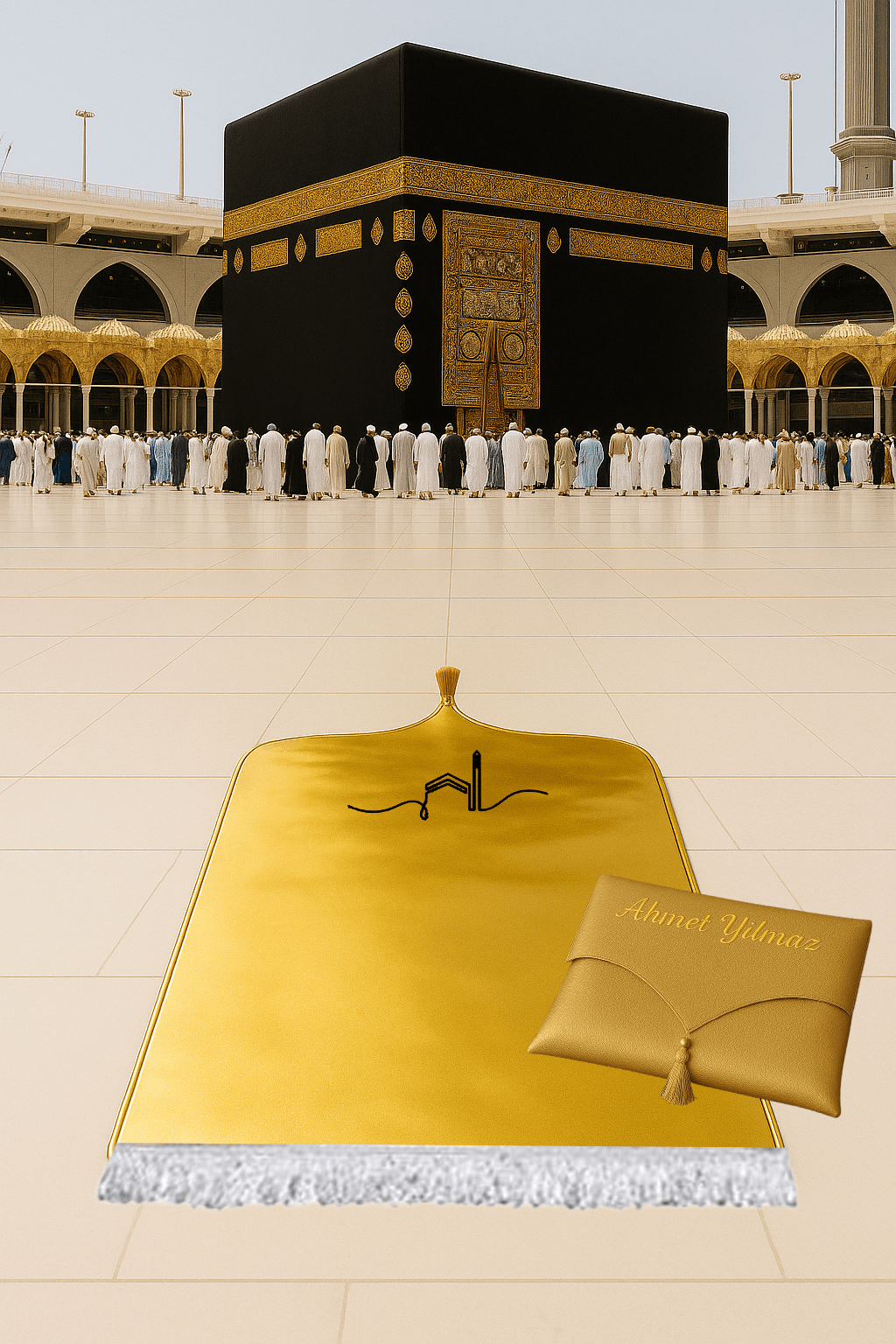 İsme Özel Deri Gold Seccade Seti - Çantalı Hediyelik 70x120cm | Lüks Tasarım - Carpetella