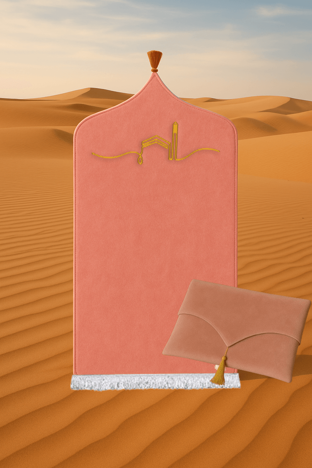 Kabeli Pembe Kadife Seccade Seti - Çantalı Hediyelik 70x120cm - Carpetella