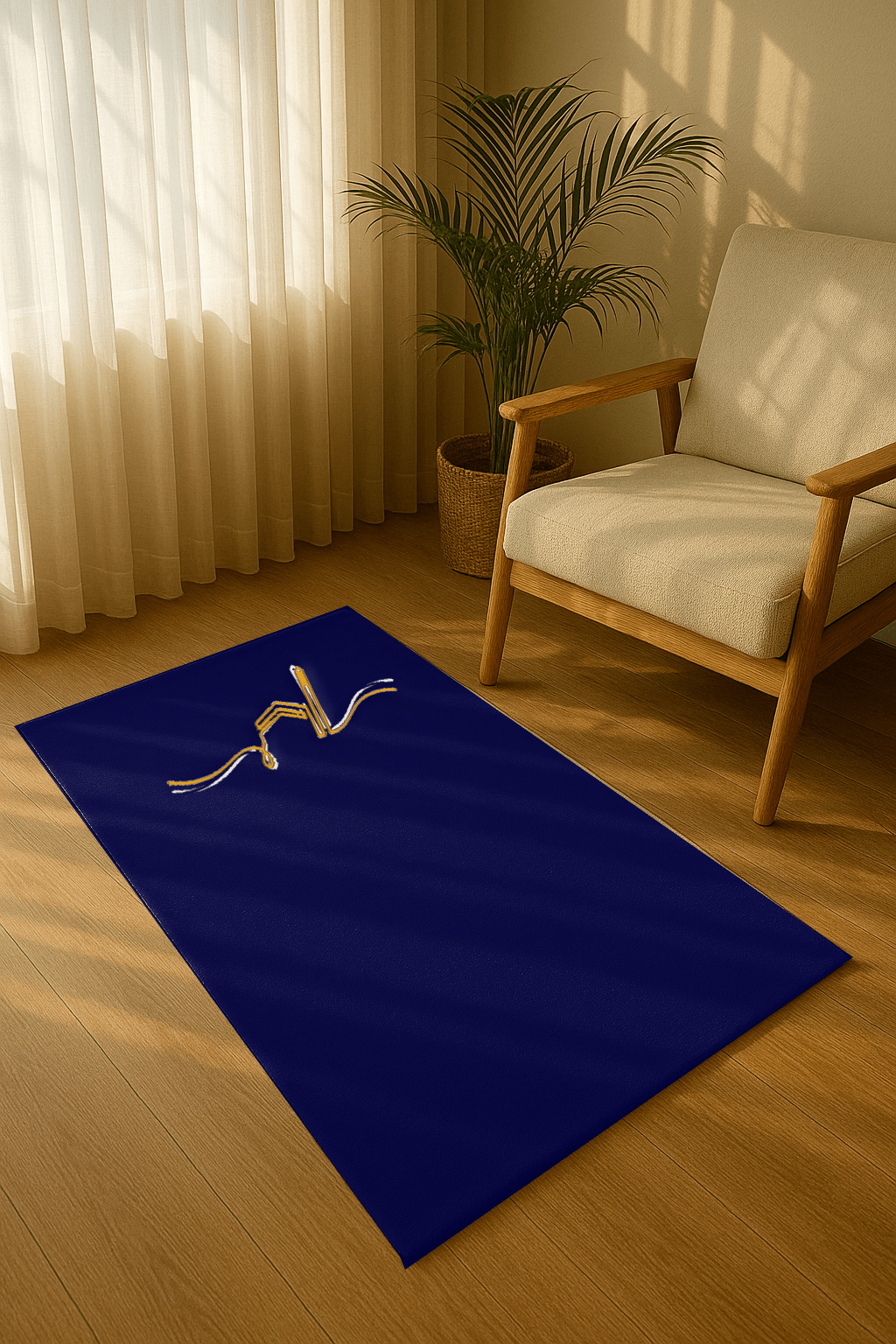 Minimal Kabe İşlemeli Lacivert Kadife Seccade | Lüks Hediyelik Çeyizlik Namazlık - Carpetella