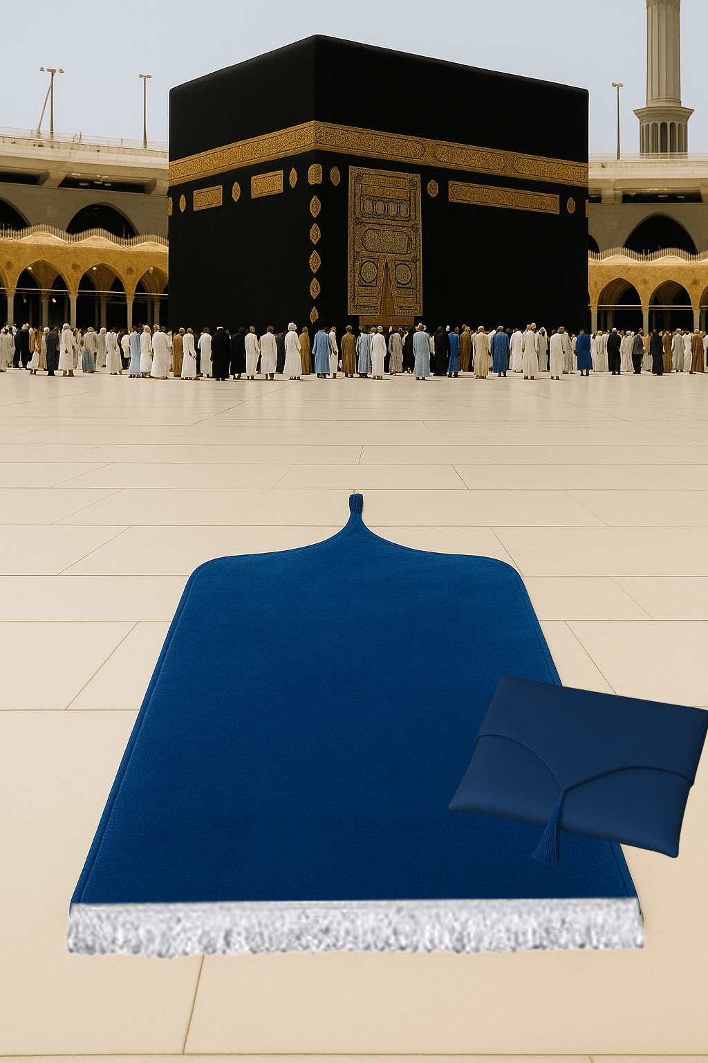Çantalı Lacivert Deri Seccade Seti Hediyelik Lüks 70x120cm - Carpetella