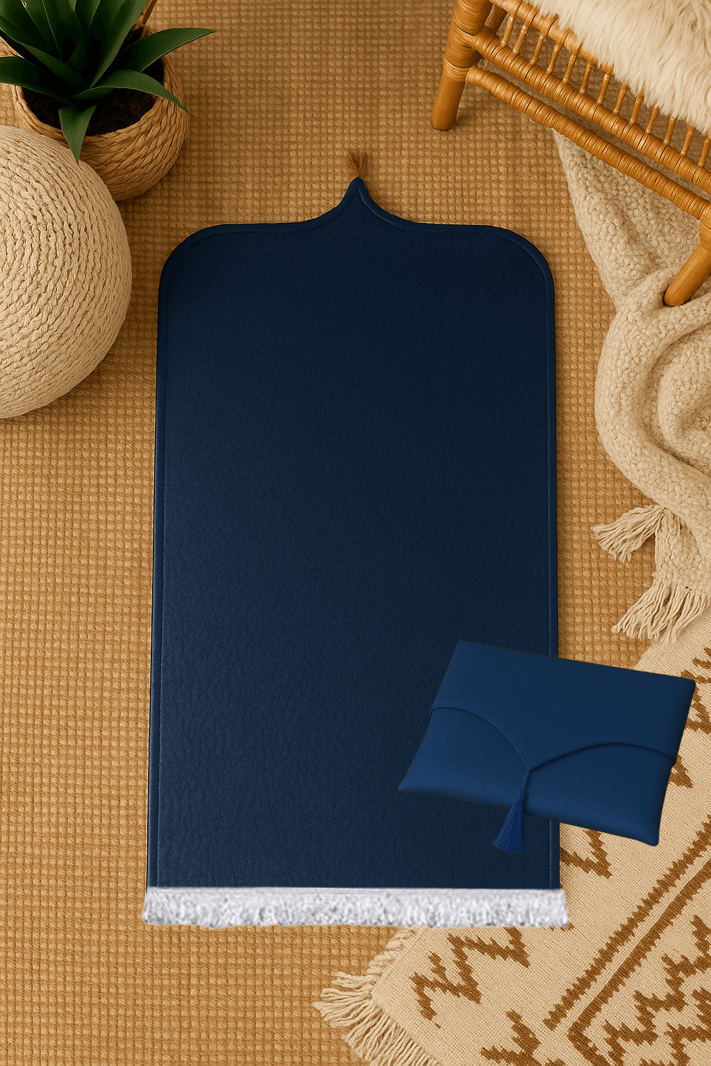 Çantalı Lacivert Deri Seccade Seti Hediyelik Lüks 70x120cm - Carpetella
