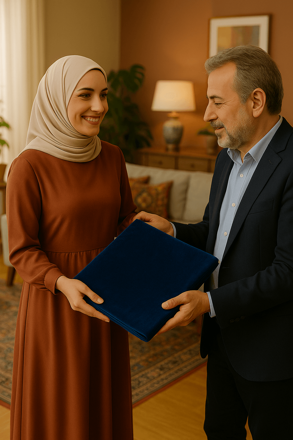 Minimal Kabe İşlemeli Lacivert Kadife Seccade | Lüks Hediyelik Çeyizlik Namazlık - Carpetella