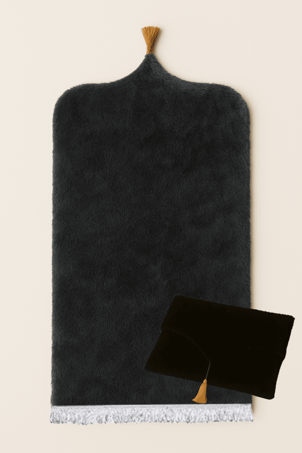 Çantalı Siyah Peluş Seccade Seti - Lüks Hediyelik Namazlık 70x120cm - Carpetella
