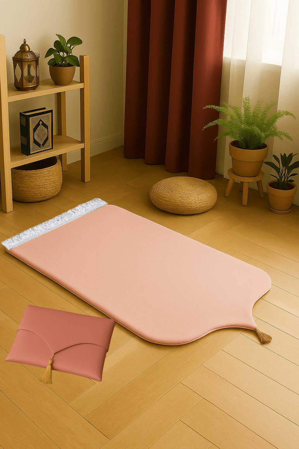 Çantalı Pembe Deri Seccade Seti Hediyelik Lüks 70x120cm - Carpetella