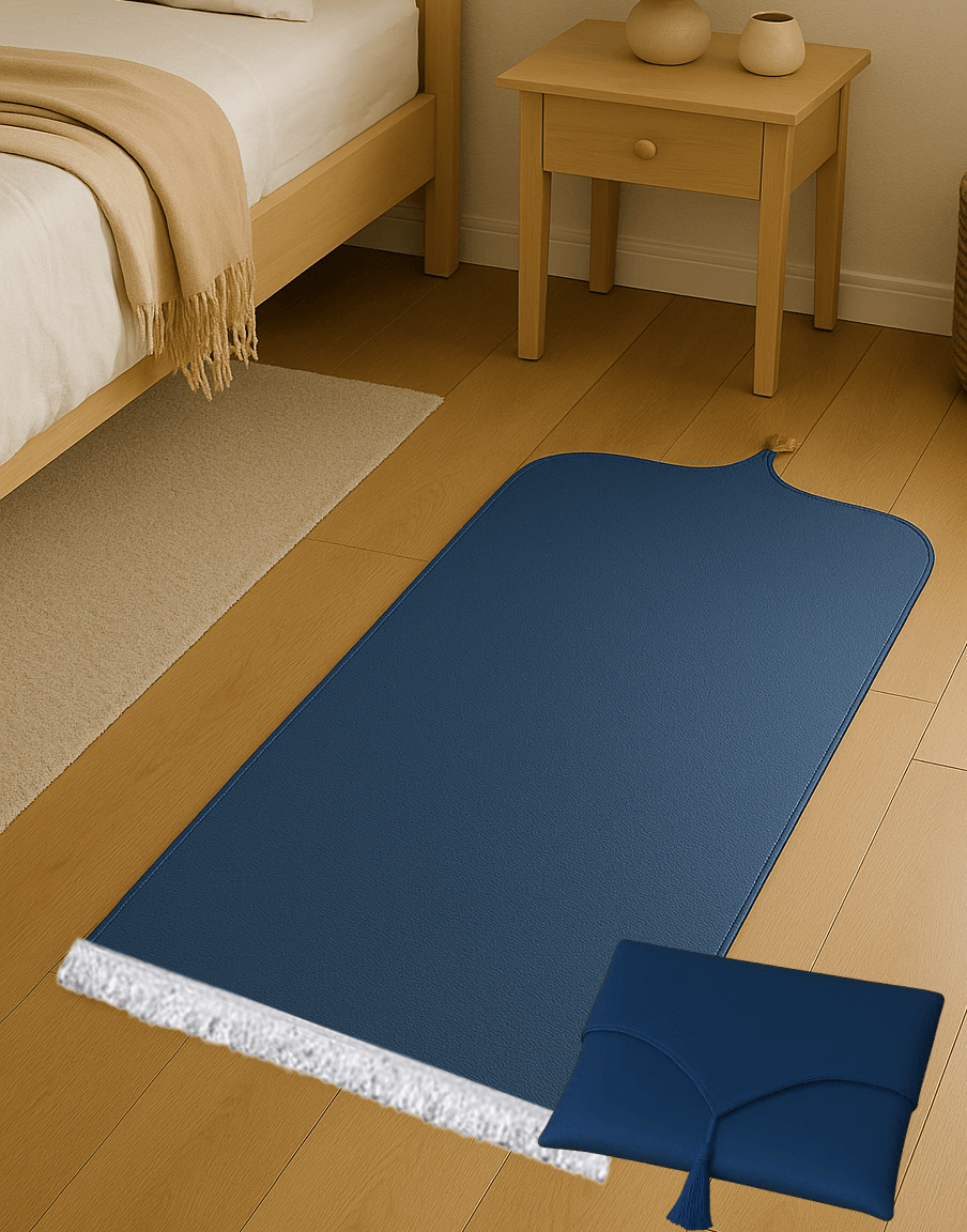 Çantalı Lacivert Deri Seccade Seti Hediyelik Lüks 70x120cm - Carpetella