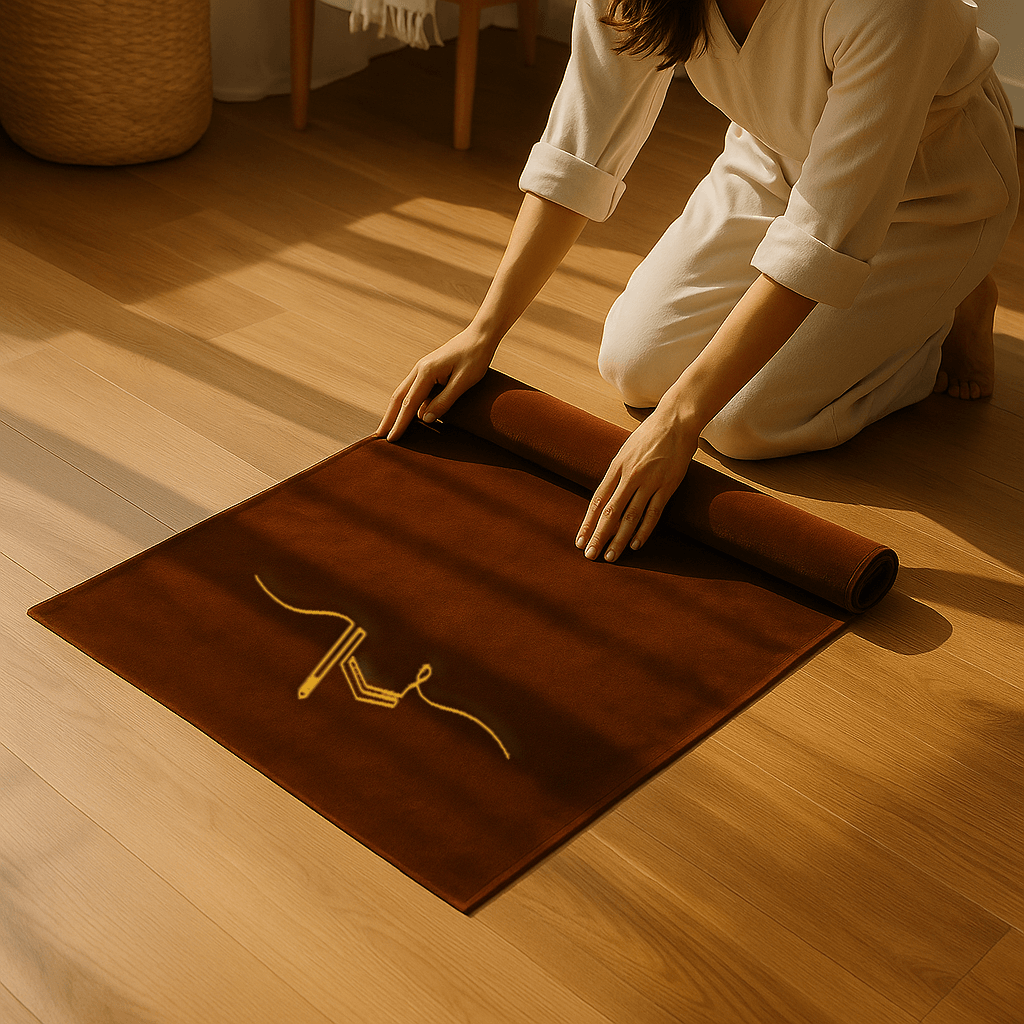 Minimal Kabe İşlemeli Kahverengi Kadife Seccade | Lüks Hediyelik Çeyizlik - Carpetella