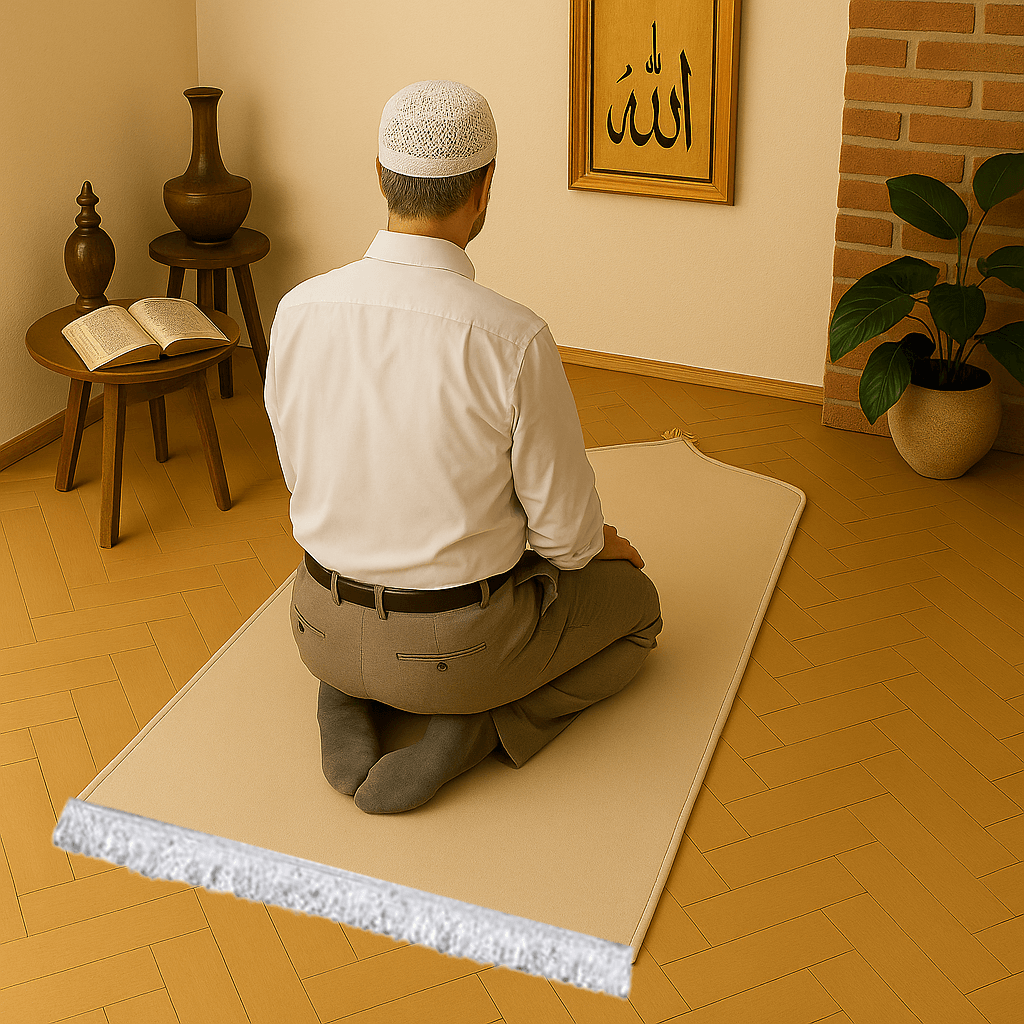 Çantalı Bej Deri Seccade Seti Hediyelik Lüks 70x120cm - Carpetella