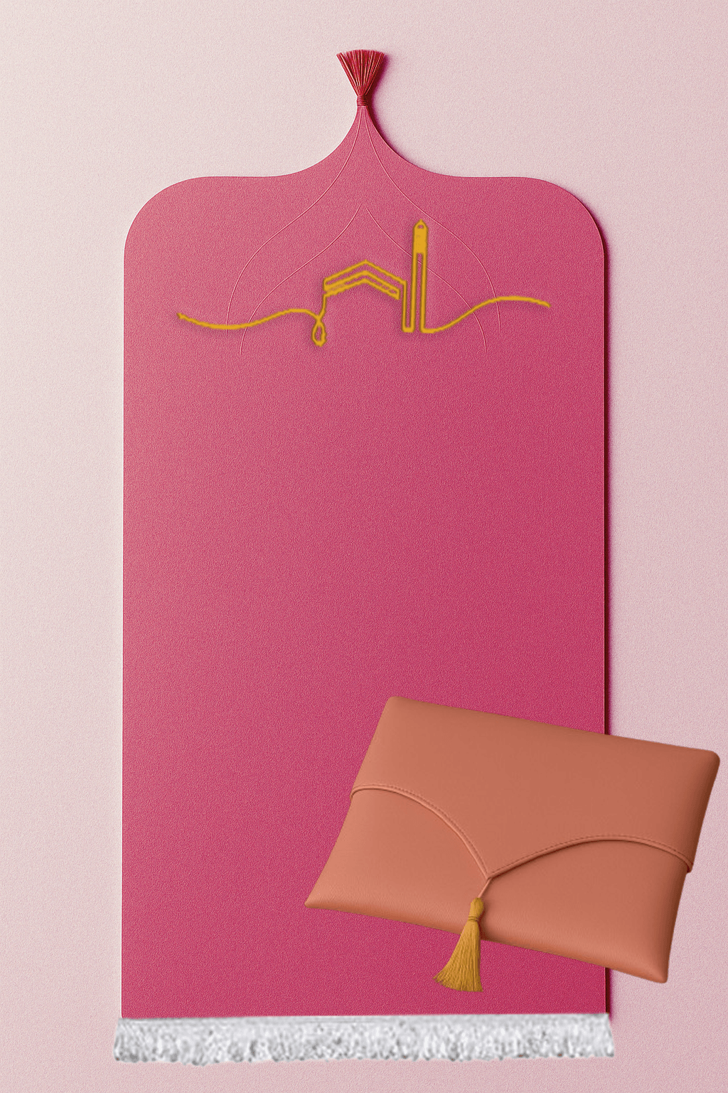Kabe İşlemeli Deri Pembe Seccade Seti - Çantalı Hediyelik 70x120cm | Lüks Tasarım - Carpetella
