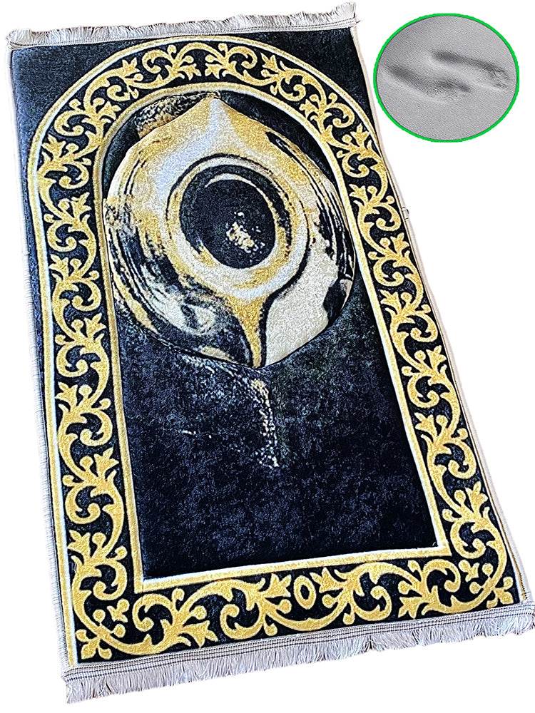 3 CM Süngerli Ortopedik Seccade - Siyah Gold Lüks Kadife Kaymaz Seccade - Carpetella