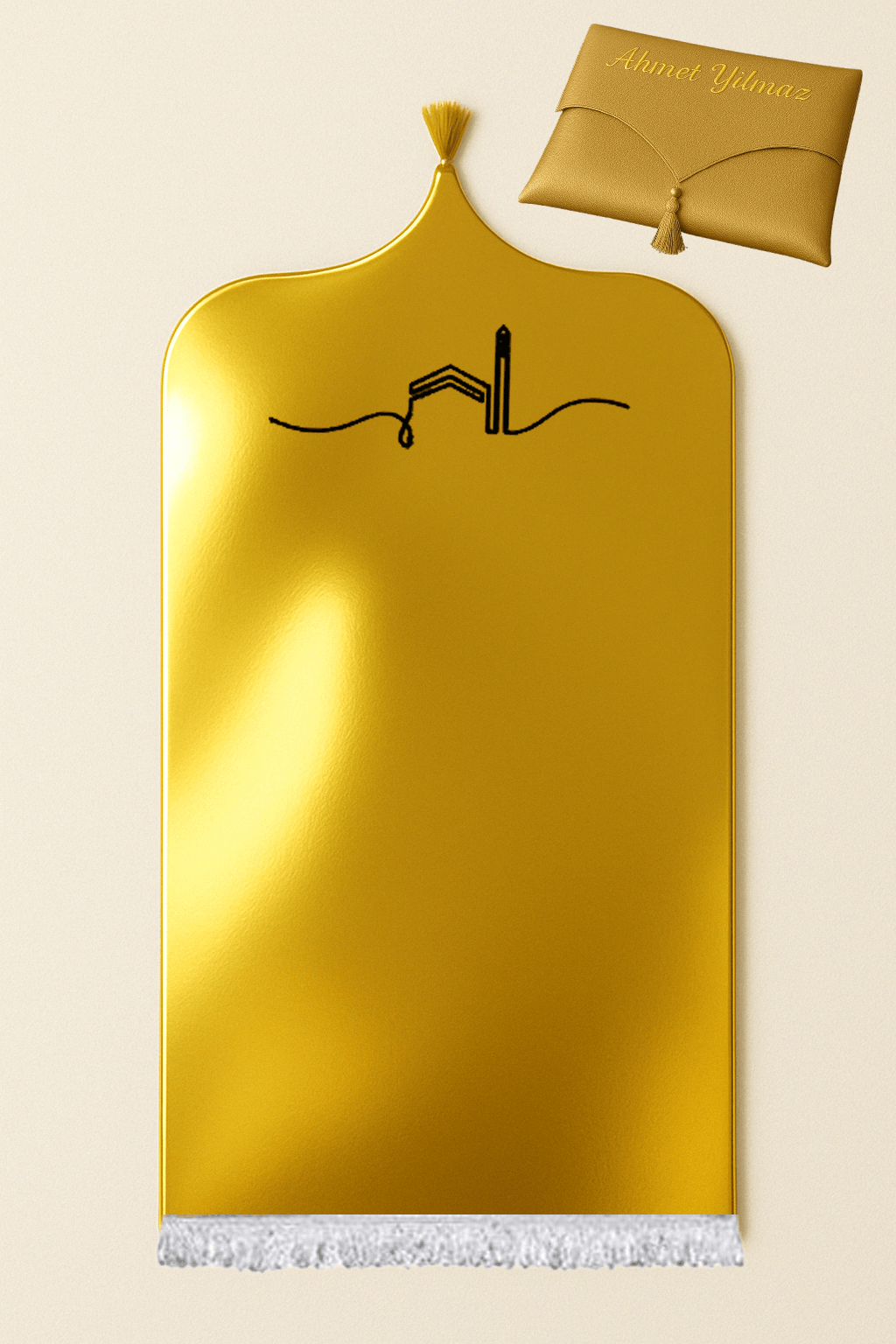 İsme Özel Deri Gold Seccade Seti - Çantalı Hediyelik 70x120cm | Lüks Tasarım - Carpetella